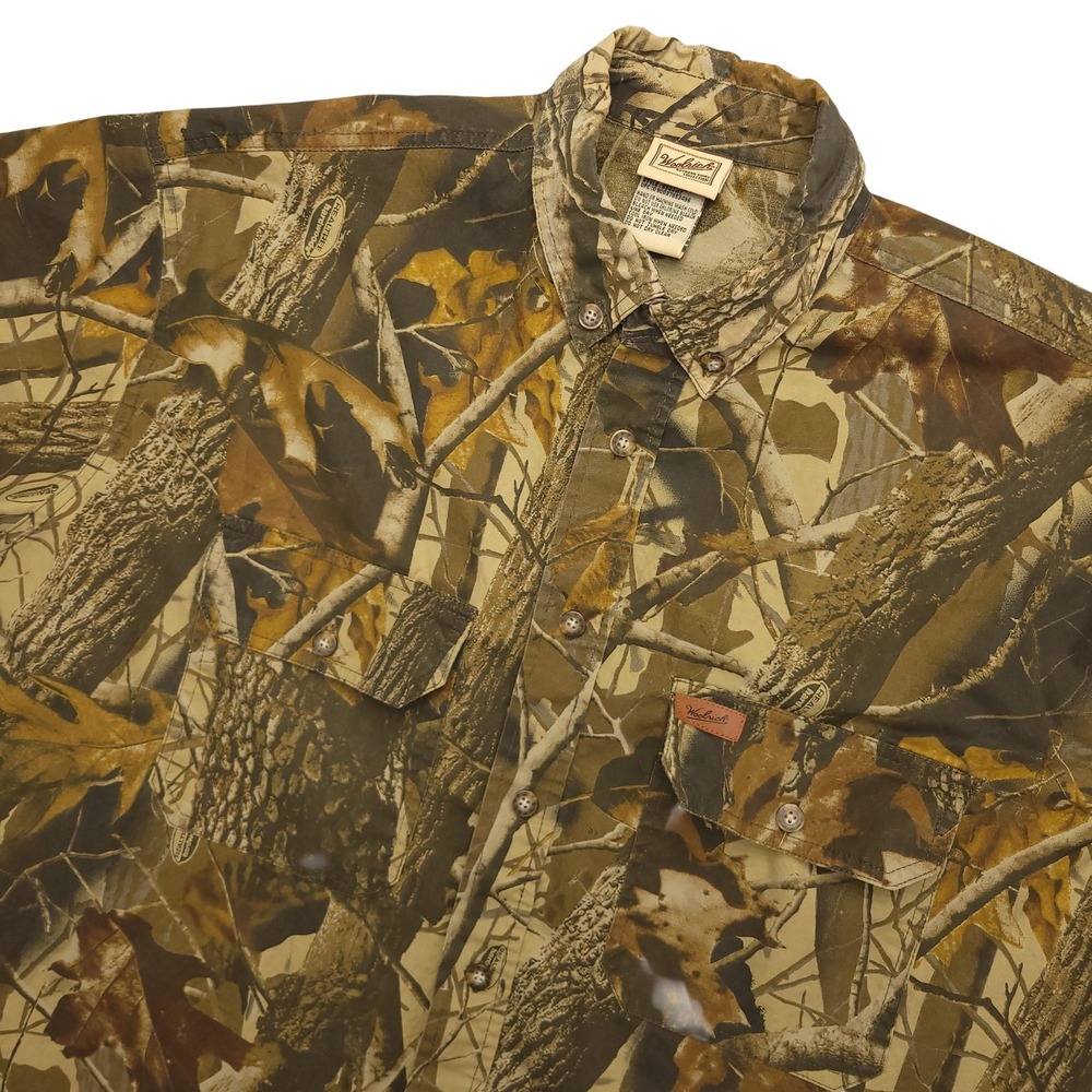 Woolrich Shirt Mens Large Brown Realtree Hardwoods Camo Button Up Short Sleeve